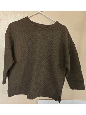 Lands' End Olive Green Quilted Tunic With 3/4 Sleeves Size Large Casual Comfort
